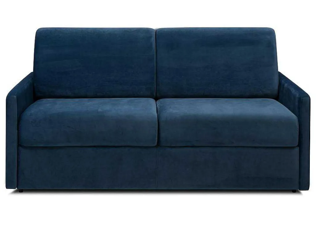 Driezits-Expressbedbank Van Fluweel Calife - Nachtblauw - Slaapruimte 140 Cm - Matras 14 Cm-Vente-unique Discount