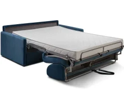 Driezits-Expressbedbank Van Fluweel Calife - Nachtblauw - Slaapruimte 140 Cm - Matras 14 Cm-Vente-unique Discount