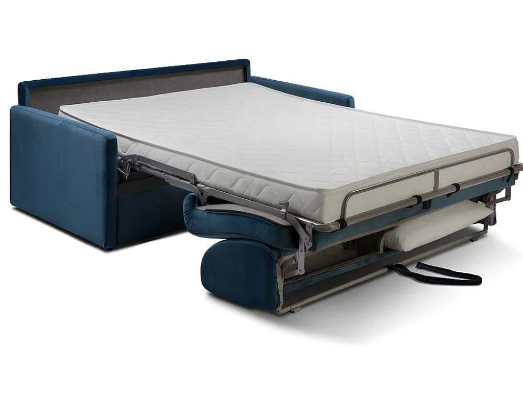 Driezits-Expressbedbank Van Fluweel Calife - Nachtblauw - Slaapruimte 140 Cm - Matras 14 Cm-Vente-unique Discount