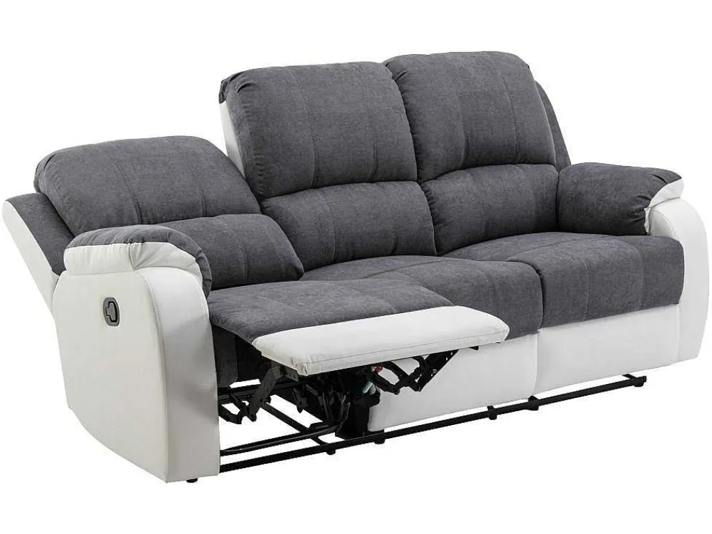 Driezits-Relaxbank Van Microvezel En Grijs En Wit Kunstleer Brody-Vente-unique Discount