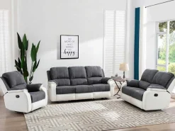 Driezits-Relaxbank Van Microvezel En Grijs En Wit Kunstleer Brody-Vente-unique Discount