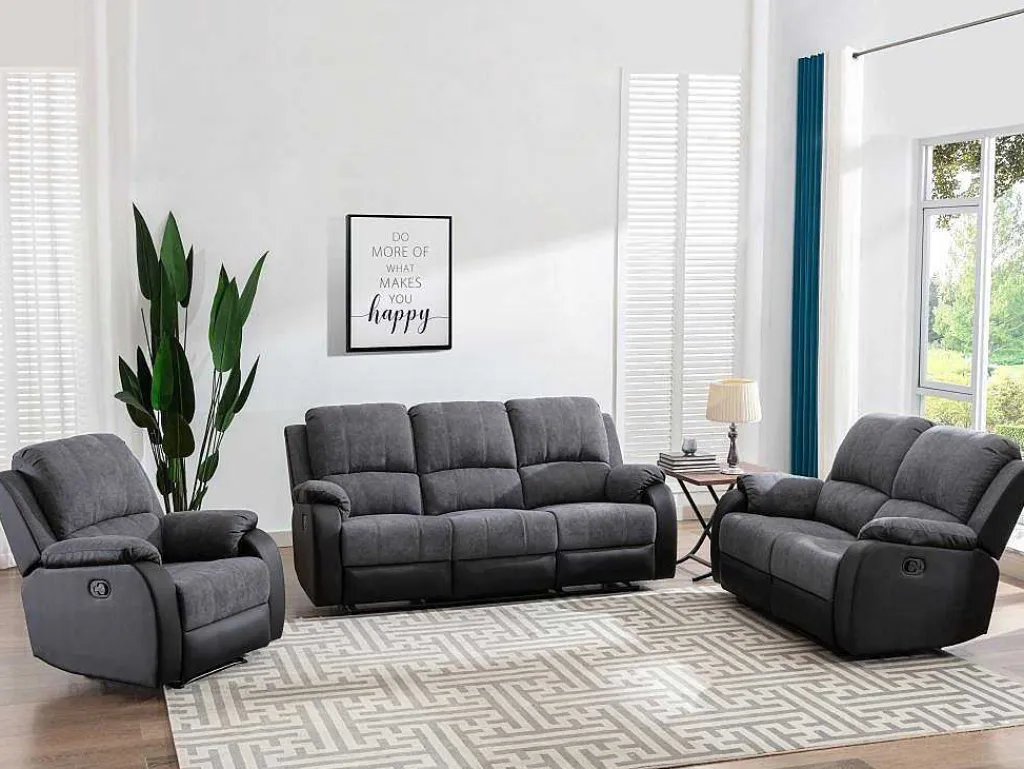 Driezits-Relaxbank Van Microvezel En Grijs En Zwart Kunstleer Brody-Vente-unique Best