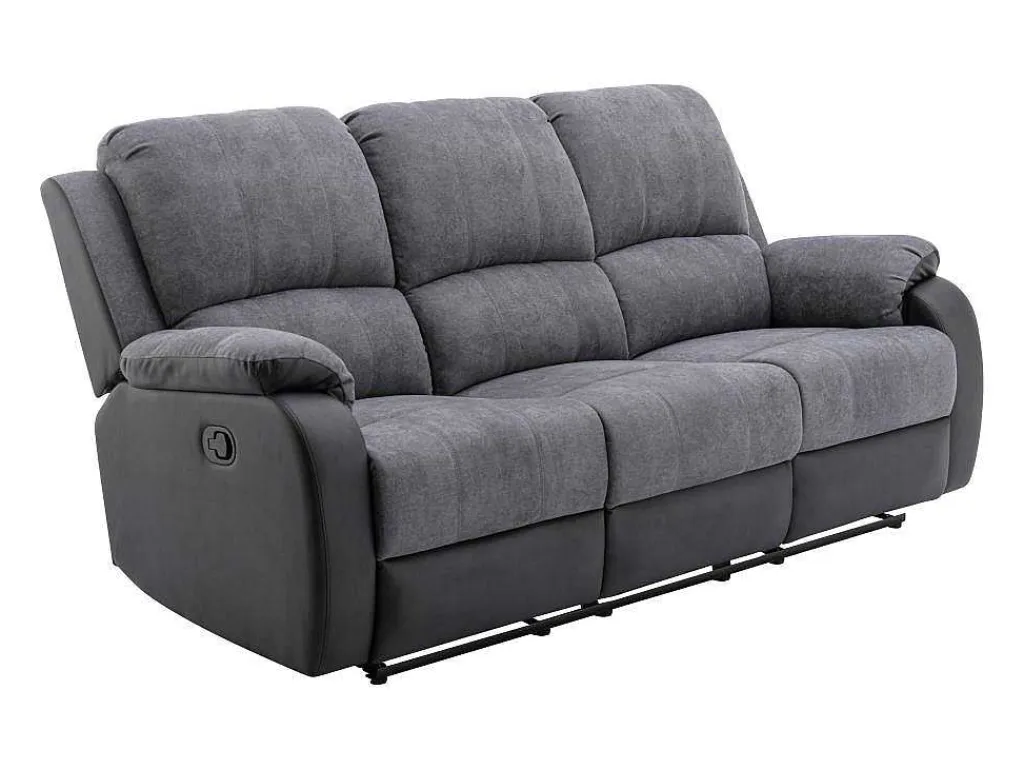 Driezits-Relaxbank Van Microvezel En Grijs En Zwart Kunstleer Brody-Vente-unique Best
