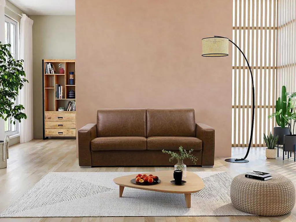 Driezits-Slaapbank 100% Buffelleer Delectea Ii - Kleur: Vintage Karamel-LINEA SOFA Hot