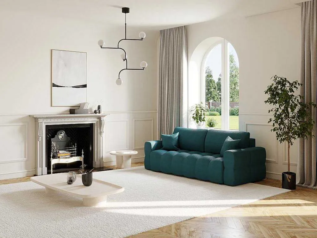Driezitsslaapbank Van Blauwgroene Bouclestof Issoro-Vente-unique Discount