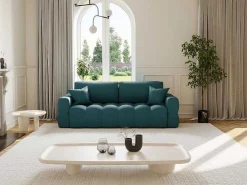Driezitsslaapbank Van Blauwgroene Bouclestof Issoro-Vente-unique Discount