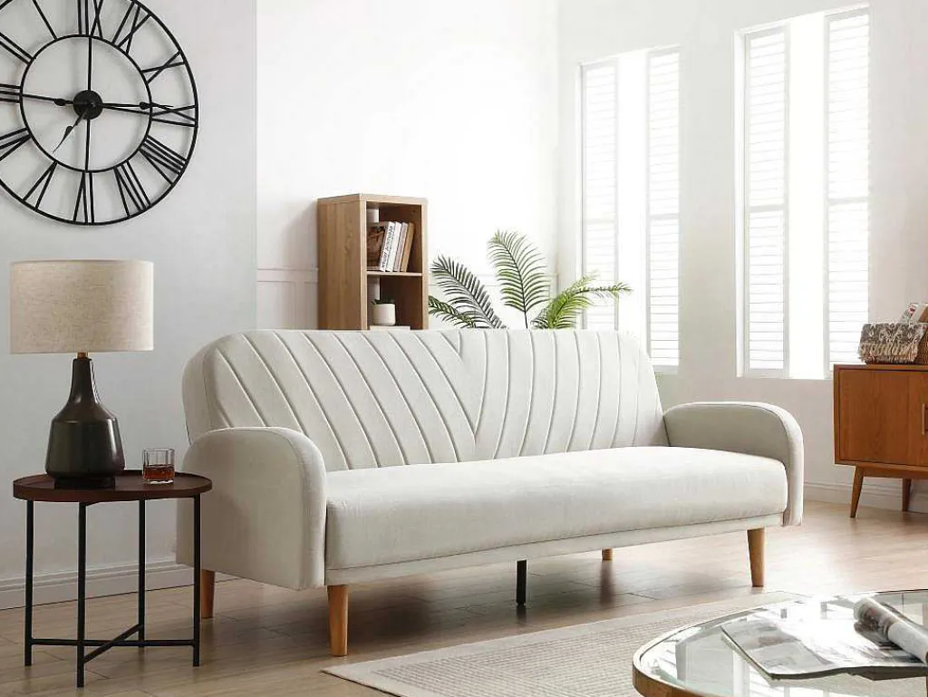 Driezitsslaapbank Van Cremekleurige Stof Venafra-Vente-unique Clearance