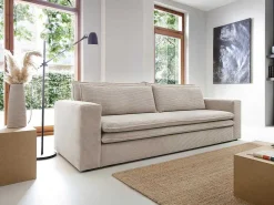 Driezitsslaapbank Van Cremewit Ribfluweel Tilia.-Vente-unique Clearance