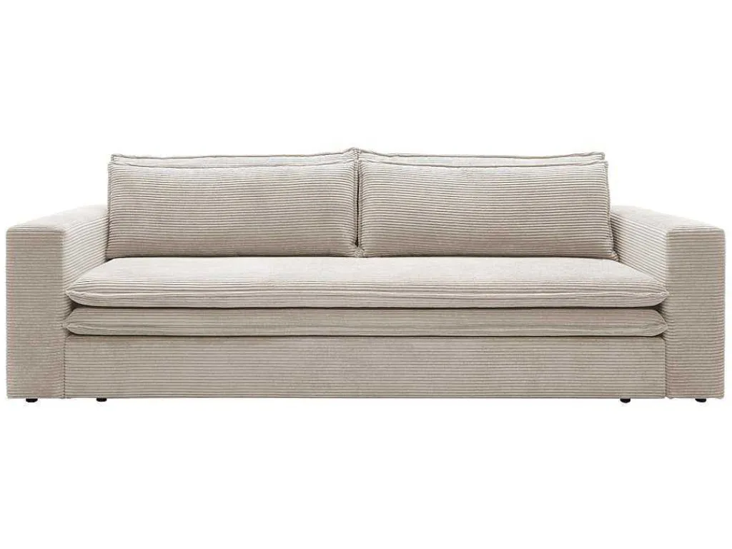 Driezitsslaapbank Van Cremewit Ribfluweel Tilia.-Vente-unique Clearance