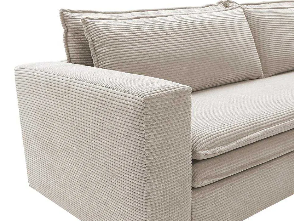 Driezitsslaapbank Van Cremewit Ribfluweel Tilia.-Vente-unique Clearance