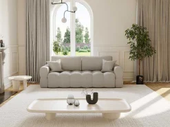 Driezitsslaapbank Van Lichtgrijze Bouclestof Issoro-Vente-unique Outlet