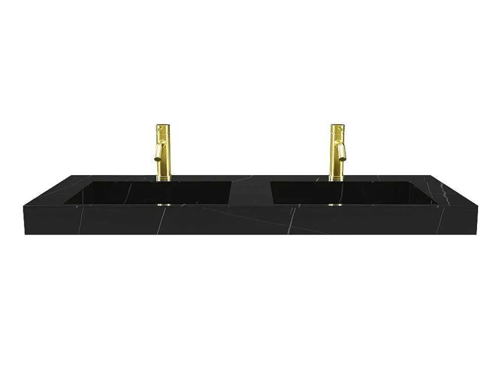 Dubbele Hangwasbak In Solid Surface Met De Look Van Zwart Marmer - L120,2 X B45,2 X H8 Cm - Takotna-Shower & Design Best