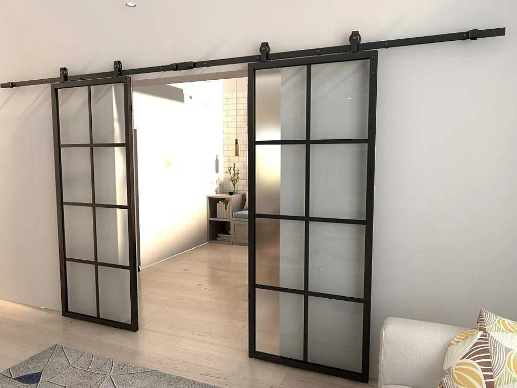Dubbele Schuifdeur H205 X B83 Cm - Aluminium En Mat Gehard Glas - Wilden-Vente-unique Online
