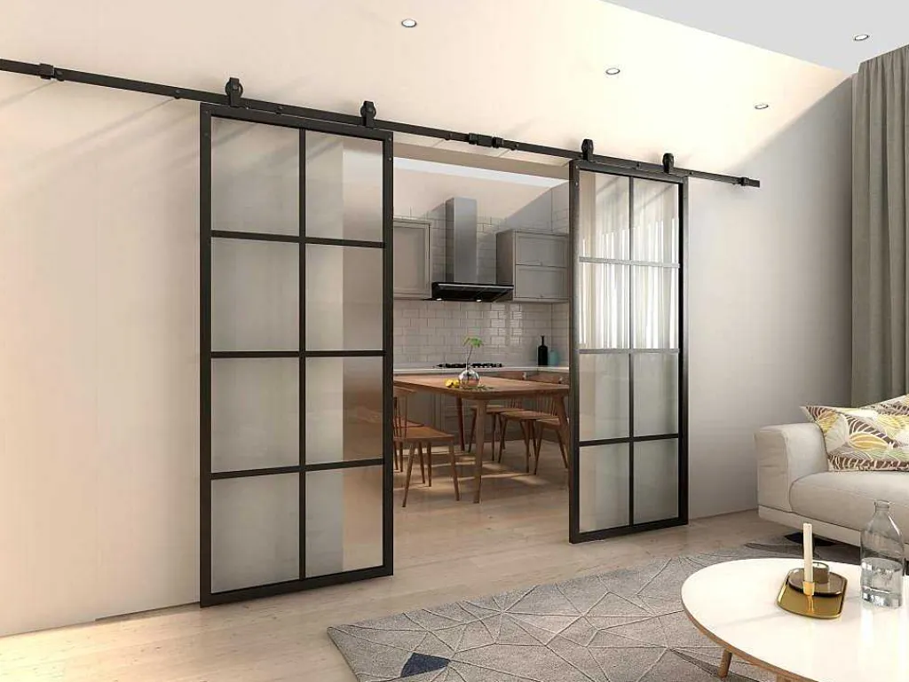 Dubbele Schuifdeur H205 X B83 Cm - Aluminium En Mat Gehard Glas - Wilden-Vente-unique Online