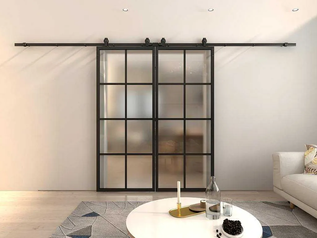 Dubbele Schuifdeur H205 X B83 Cm - Aluminium En Mat Gehard Glas - Wilden-Vente-unique Online