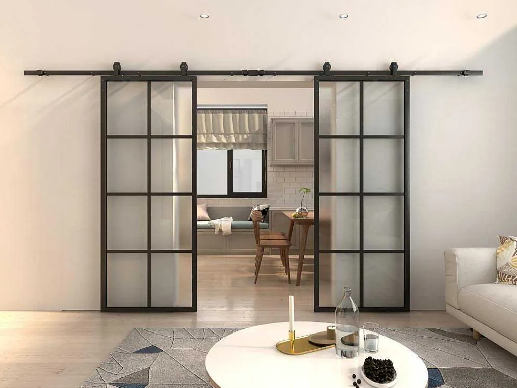 Dubbele Schuifdeur H205 X B83 Cm - Aluminium En Mat Gehard Glas - Wilden-Vente-unique Online
