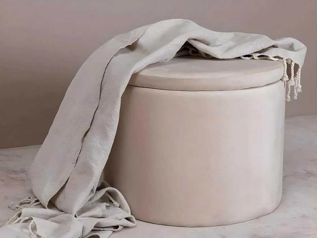Dunken Poef, Hocker Met Opbergruimte O51Cm Velours Beige.-Venture Home Clearance