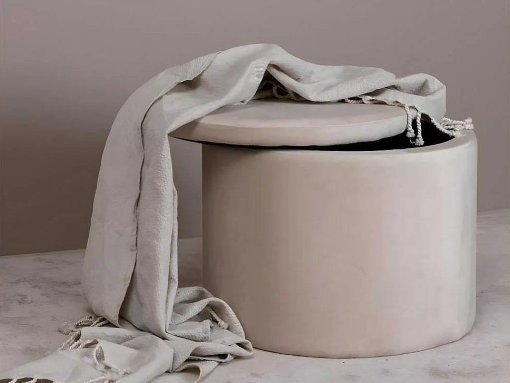 Dunken Poef, Hocker Met Opbergruimte O51Cm Velours Beige.-Venture Home Clearance