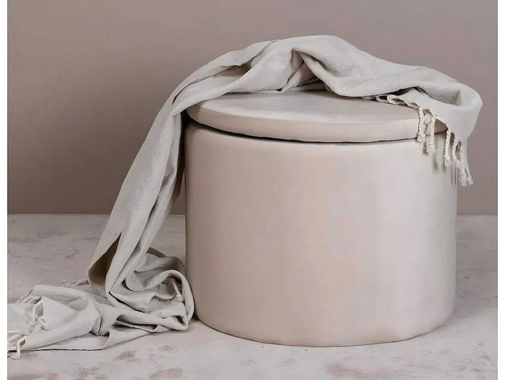 Dunken Poef, Hocker Met Opbergruimte O51Cm Velours Beige.-Venture Home Clearance