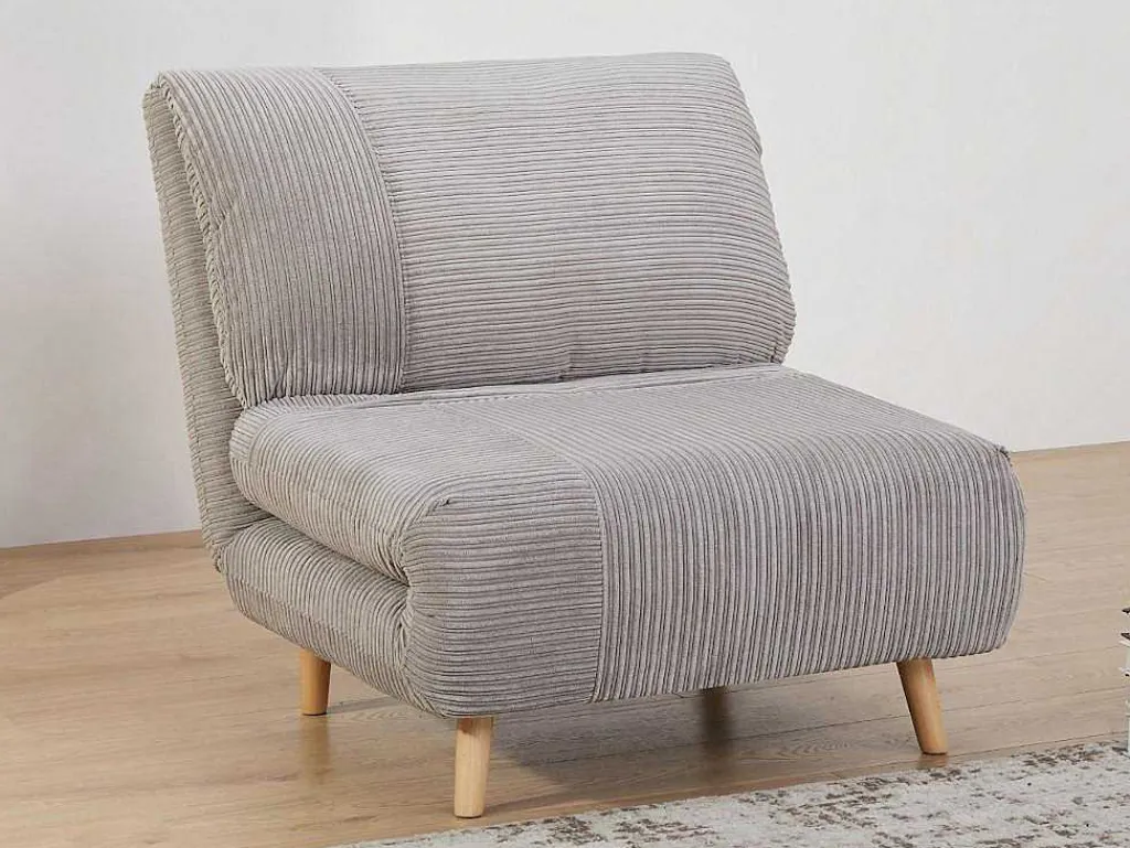 Eenpersoons Slaapbank Van Fluweel Ribstof Palula - Lichtgrijs-Vente-unique Outlet