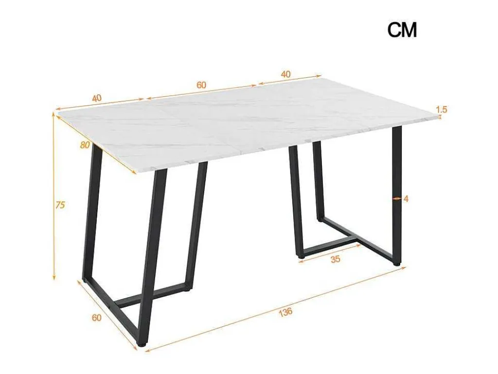 Eettafel 140X80 Cm - Metalen Structuur - Marmerpatroon Fineer - Wit & Zwart-ModernLuxe New
