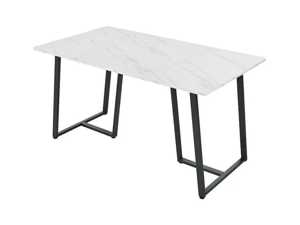 Eettafel 140X80 Cm - Metalen Structuur - Marmerpatroon Fineer - Wit & Zwart-ModernLuxe New