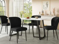 Eettafel 140X80 Cm - Metalen Structuur - Marmerpatroon Fineer - Wit & Zwart-ModernLuxe New