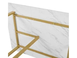 Eettafel 140X80 Cm - Metalen Structuur - Marmerpatroon Fineer - Wit & Goud-ModernLuxe Discount