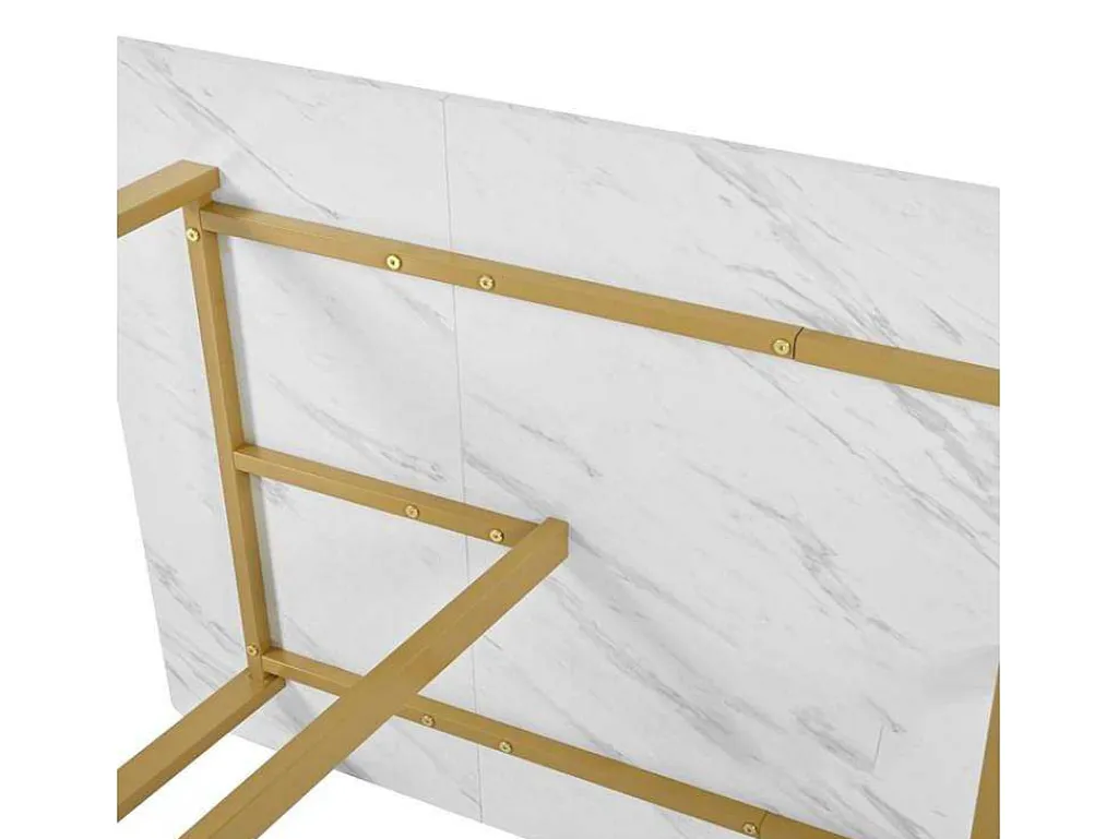 Eettafel 140X80 Cm - Metalen Structuur - Marmerpatroon Fineer - Wit & Goud-ModernLuxe Discount
