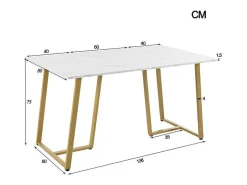 Eettafel 140X80 Cm - Metalen Structuur - Marmerpatroon Fineer - Wit & Goud-ModernLuxe Discount