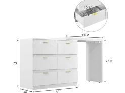 Eigentijdse Scandinavische Draaibare Kaptafel Met 6 Lades - Versierd Met Bloemmotief - Wit-ModernLuxe Best