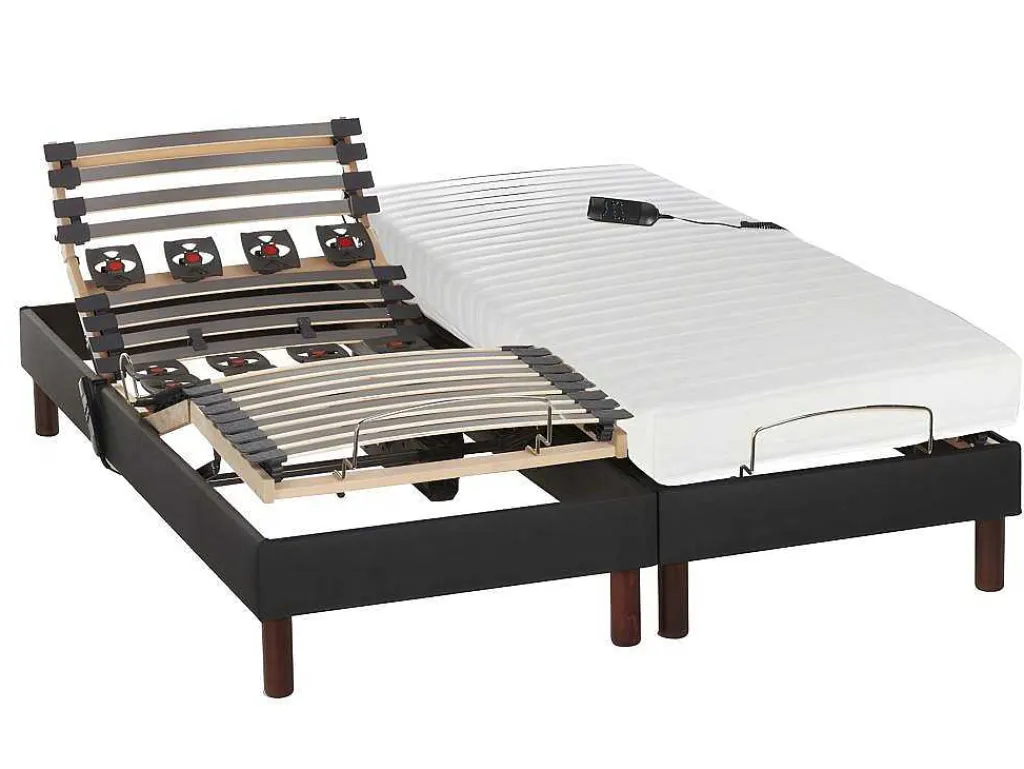 Elektrisch Bed Bedbodem En Matras Met Latex Instap En Antracieten Stof Uranus Van - 2X80X200 Cm-DREAMEA Outlet