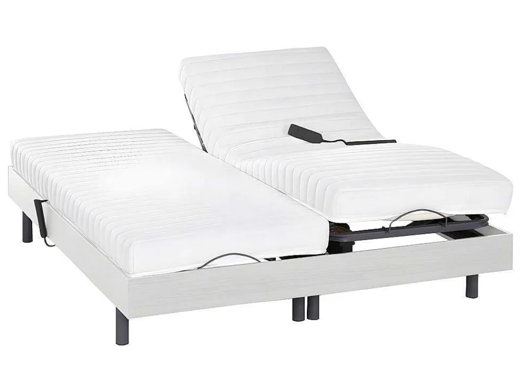 Elektrisch Bed Bedbodem En Matras Lattenbodem En Contactplaatjes - Pandora Ii Van - Motor Okin - Wit - 2X80X200 Cm-DREAMEA Hot