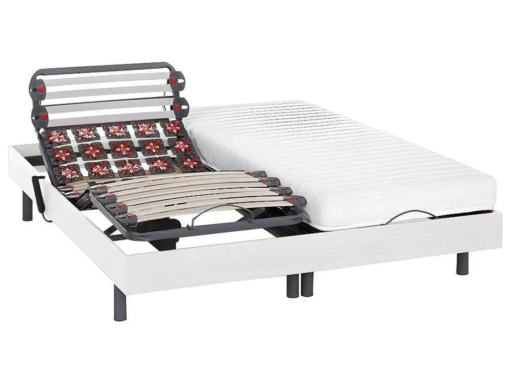 Elektrisch Bed Bedbodem En Matras Lattenbodem En Contactplaatjes - Pandora Ii Van - Motor Okin - Wit - 2X80X200 Cm-DREAMEA Hot