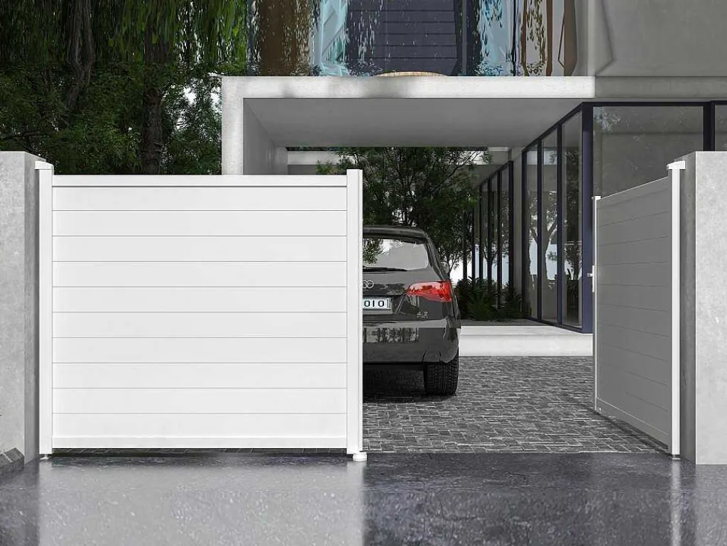 Elektrische Draaipoort Van Aluminium L397 X H181 Cm Wit - Nazario-EXPERTLAND Online