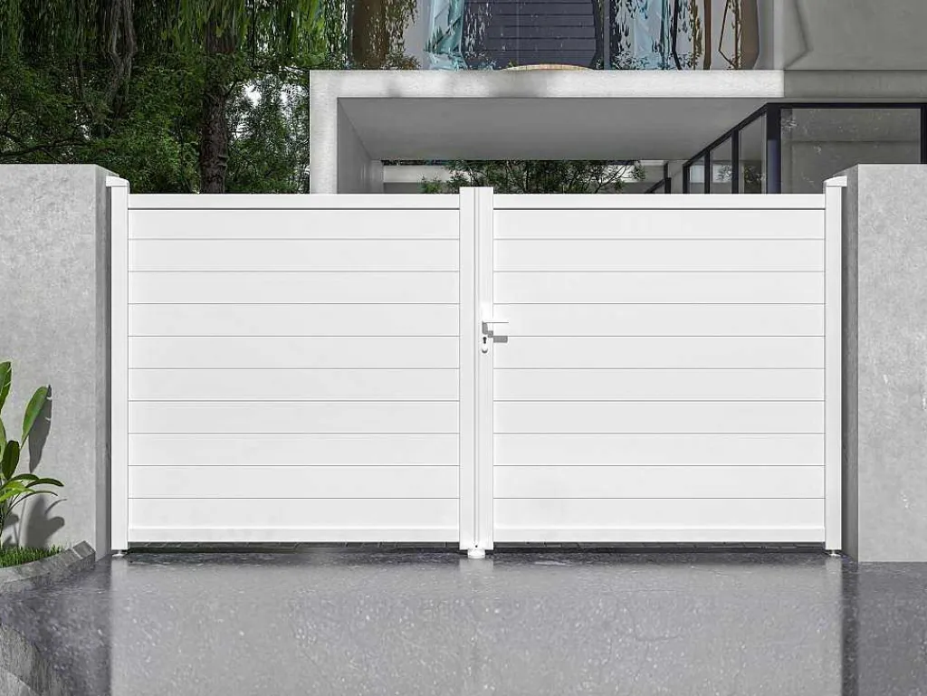 Elektrische Draaipoort Van Aluminium L355 X H181 Cm Wit - Nazario-EXPERTLAND Discount