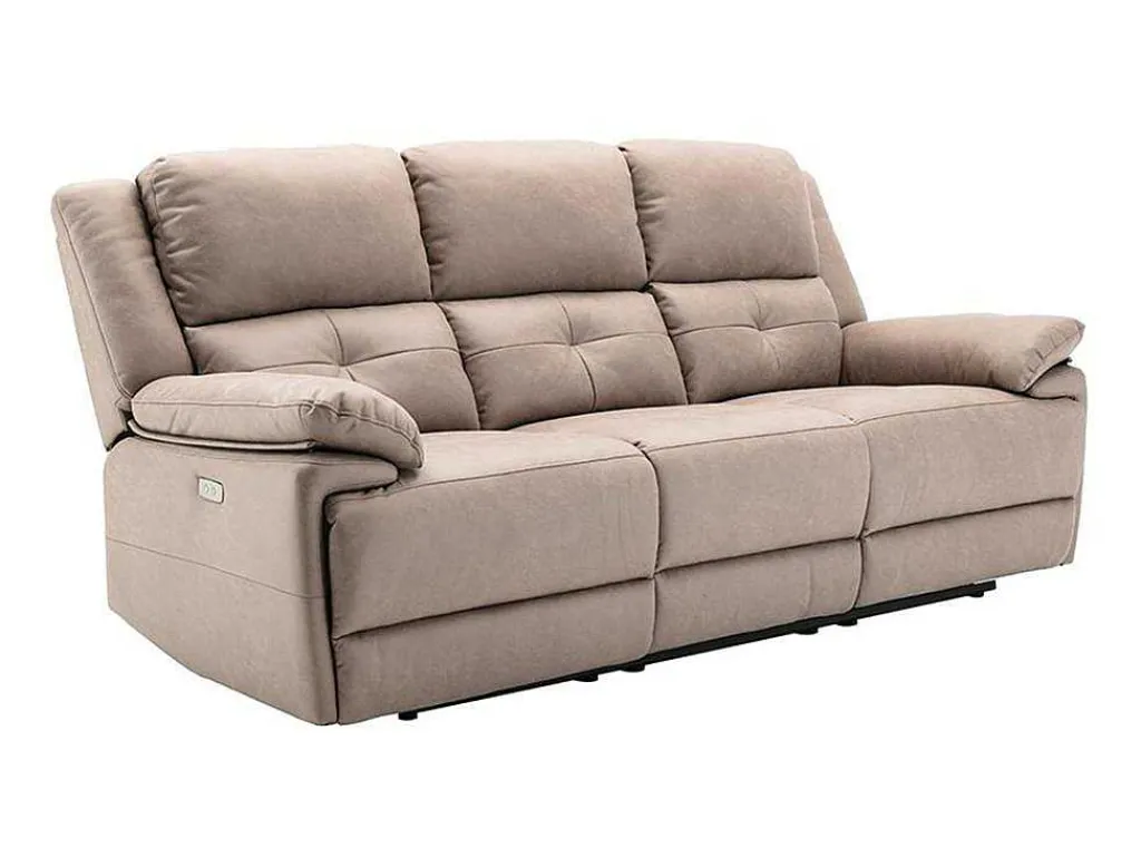 Elektrische Driezits Relaxbank Van Stof - Taupe - Dolene-Vente-unique