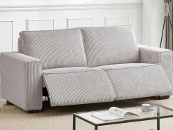 Elektrische Driezits-Relaxhoekbank Van Lichtgrijs Ribfluweel Amelio-Vente-unique Clearance
