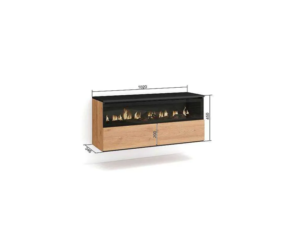 Elektrische Haard Led , 102X45X35Cm, 1 Opening, 1 Deur, Elektrische Haard, Hangend, Eiken/Zwart-Skraut Home Clearance