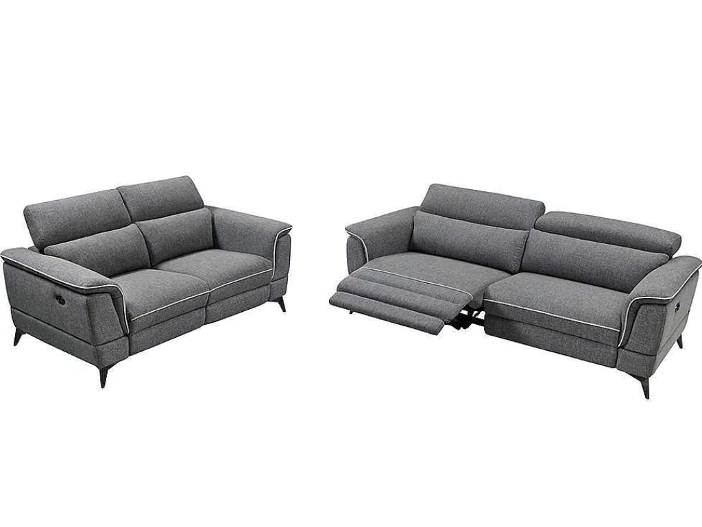 Elektrische Relaxbankstel 3+2 Macari - Stof - Grijs-Vente-unique Hot