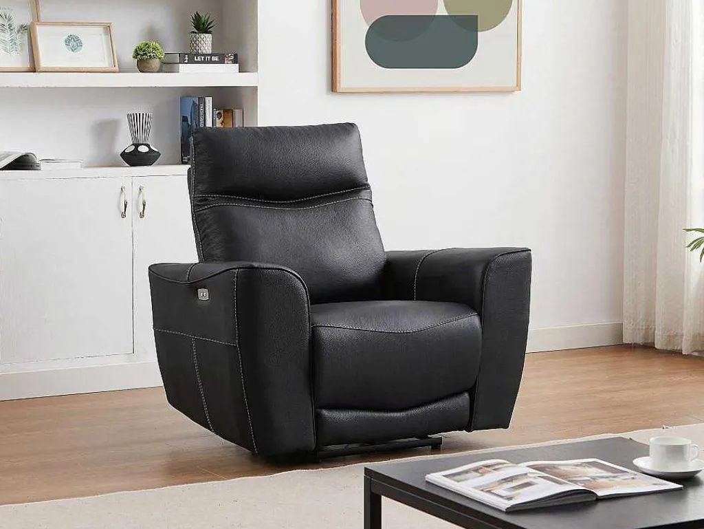 Elektrische Relax-Driezitsbank En -Fauteuil Van Zwart Vaarsleer Damon-Vente-unique Outlet