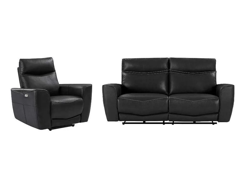 Elektrische Relax-Driezitsbank En -Fauteuil Van Zwart Vaarsleer Damon-Vente-unique Outlet