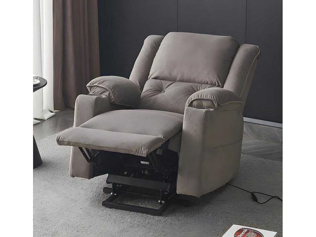 Elektrische Relaxfauteuil - Met Thermische Massagefunctie - Voorzien Van 2 Bekerhouders En Afstandsbediening - Taupe-ModernLuxe Clearance