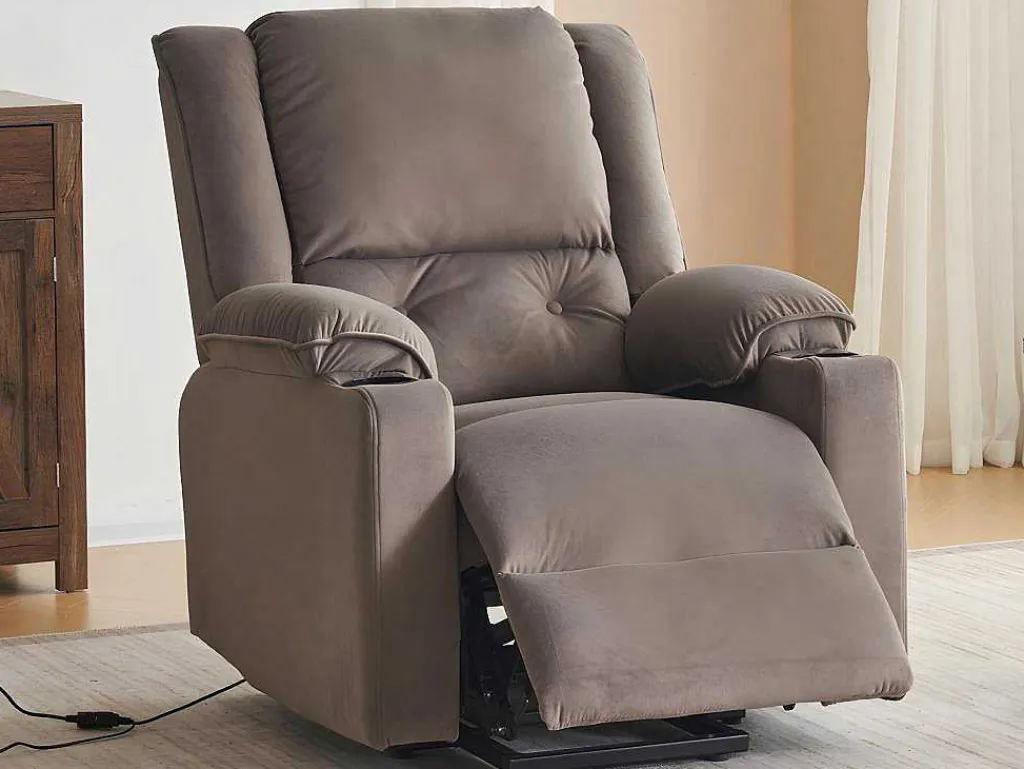 Elektrische Relaxfauteuil - Met Thermische Massagefunctie - Voorzien Van 2 Bekerhouders En Afstandsbediening - Taupe-ModernLuxe Clearance