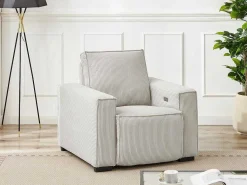 Elektrische Relaxfauteuil Van Lichtgrijs Ribfluweel Amelio-Vente-unique Clearance
