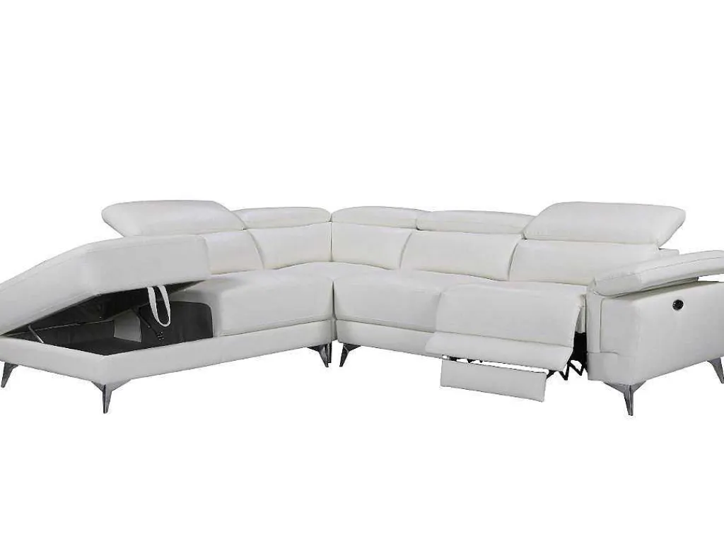 Elektrische Relaxhoekbank Van Leer Pascaline - Ivoor - Hoek Links-LINEA SOFA Discount