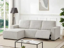 Elektrische Relaxhoekbank Met Hoek Links Van Lichtgrijs Ribfluweel Amelio-Vente-unique Online