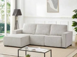 Elektrische Relaxhoekbank Met Hoek Links Van Lichtgrijs Ribfluweel Amelio-Vente-unique Online