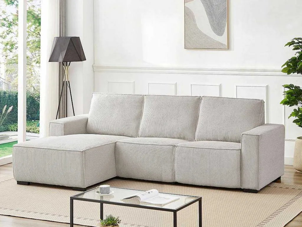 Elektrische Relaxhoekbank Met Hoek Links Van Lichtgrijs Ribfluweel Amelio-Vente-unique Online
