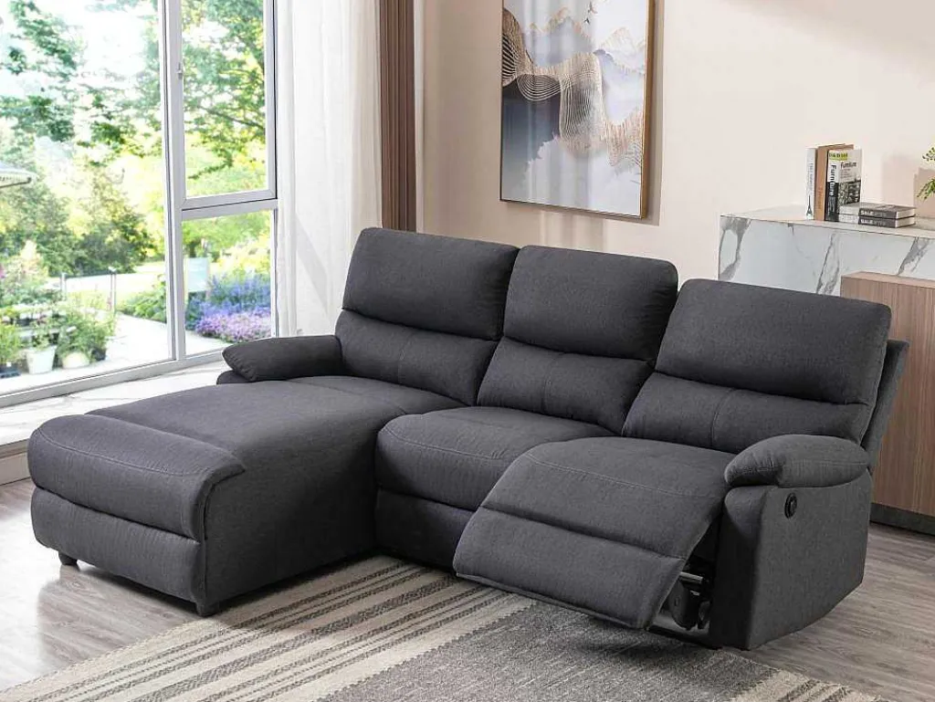 Elektrische Relaxhoekbank In Stof - Antraciet - Hoek Links - Lunano-Vente-unique Discount